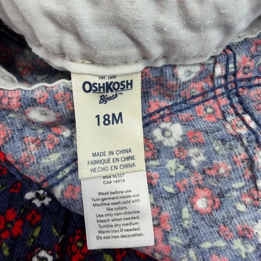 Y2K OshKosh B'gosh Floral Corduroy Overalls Baby Girl 18M Navy‎ Flower Cottage